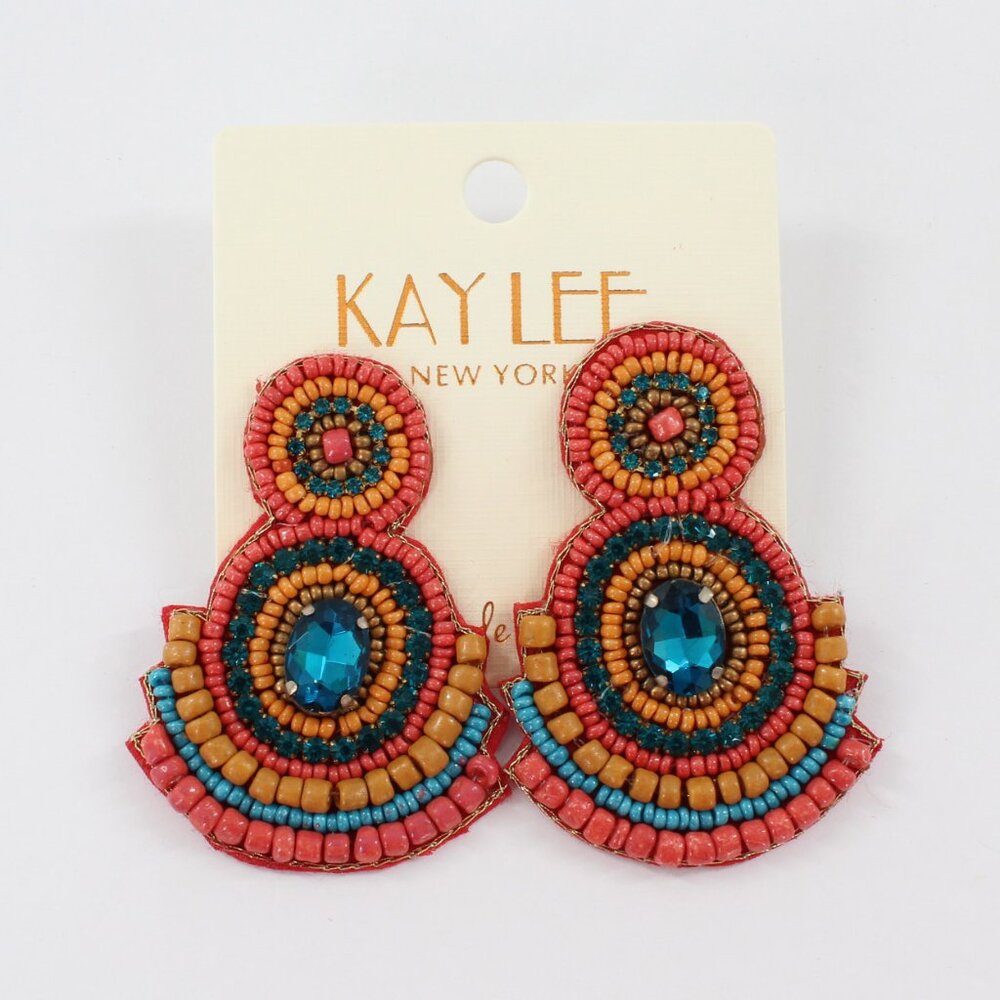 KAYLEE Seed Beaded Beautiful Rust Jeweled Boho Post Earrings Made ❤️ in India